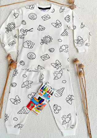 KIZ ERKEK ÇOCUK BOYANABİLİR PİJAMA TAKIMI 6 RENK YIKANABİLİR BOYA KALEMİ HEDİYELİ