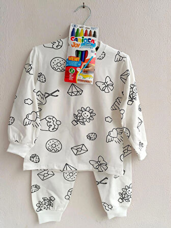 KIZ ERKEK ÇOCUK BOYANABİLİR PİJAMA TAKIMI 6 RENK YIKANABİLİR BOYA KALEMİ HEDİYELİ