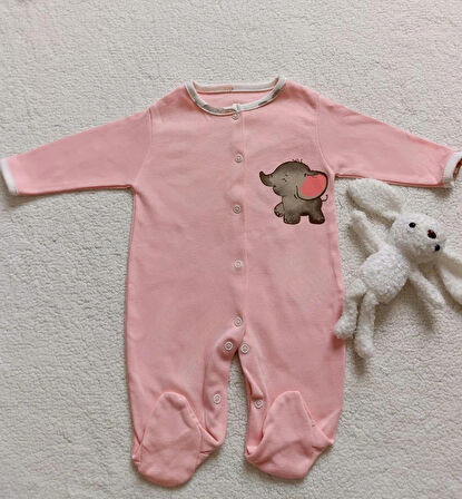 KIZ BEBEK FİLLİ % 100 PAMUK 3 ADET PENYE BOYDAN ÇITÇITLI TULUM SETİ , DOĞUM HEDİYELİK