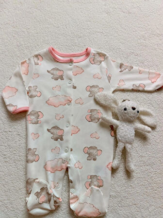 KIZ BEBEK FİLLİ % 100 PAMUK 3 ADET PENYE BOYDAN ÇITÇITLI TULUM SETİ , DOĞUM HEDİYELİK