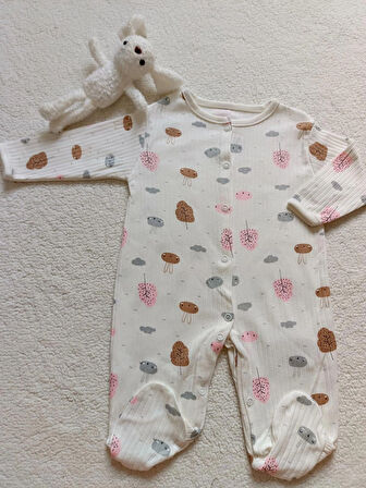 KIZ BEBEK TAVŞANLI % 100 PAMUK 3 ADET PENYE BOYDAN ÇITÇITLI TULUM SETİ , DOĞUM HEDİYELİK