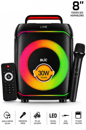 Mikrofonlu Karaoke Blic BLS-80 30W Kablosuz Bluetooth Hoparlör LED Işıklı Karaoke Parti Hoparlörü