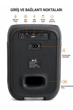 Mikrofonlu Karaoke Blic BLS-80 30W Kablosuz Bluetooth Hoparlör LED Işıklı Karaoke Parti Hoparlörü