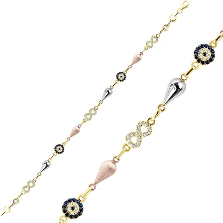 Nazarlı ve Sonsuzluklu Rose Beyaz Bileklik