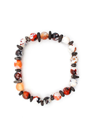 Enerjik Doğal Akik Taş ve Siyah Kırık Taşlı Bileklik - Kadın Erkek Bileklik - Doğal Taş