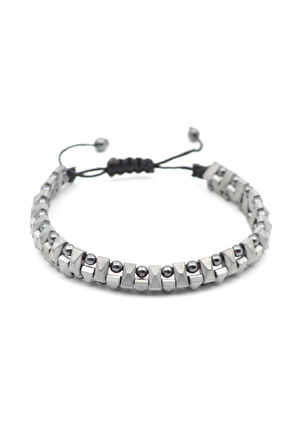 Füme Hematit ve Makrome Örgülü Bileklik - Ayarlanabilir Doğaltaş Bileklik - Erkek Kadın Bileklik