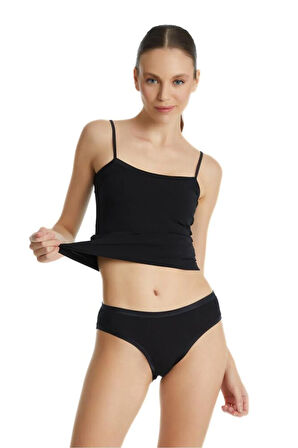 Aura Saten Spagetti Atlet Siyah