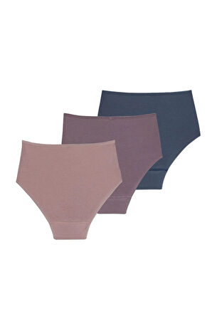 BS1577Y Kadın Mor+Pembe+Denim Külot 3'lü Paket Essential