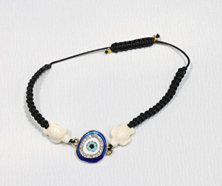 Örgü İp Nazar Boncuklu Kapumbağ figürlü Bileklik – El Yapımı Unisex Model