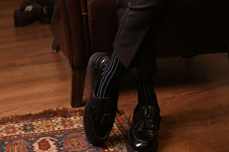 Erkek Shadow Çizgili Pamuk Çorap – Siyah | Dizaltı | Hediye Çorap – Babaya & Eşe Hediye