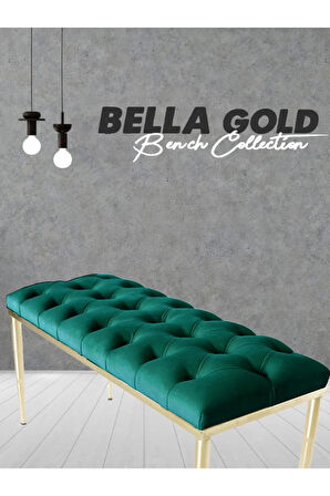 Bella Gold Bench Kapitoneli Chester Model Yeşil Puf