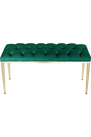 Bella Gold Bench Kapitoneli Chester Model Yeşil Puf