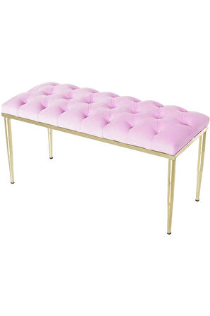 Bella Gold Bench Kapitoneli Chester Model Pembe Puf