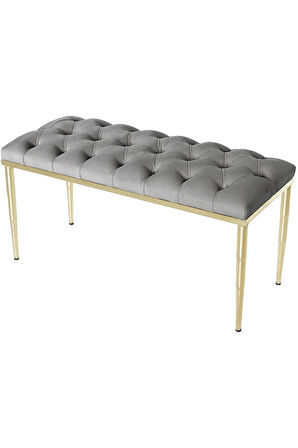 Bella Gold Bench Kapitoneli Chester Model Gri Puf