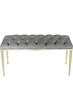 Bella Gold Bench Kapitoneli Chester Model Gri Puf