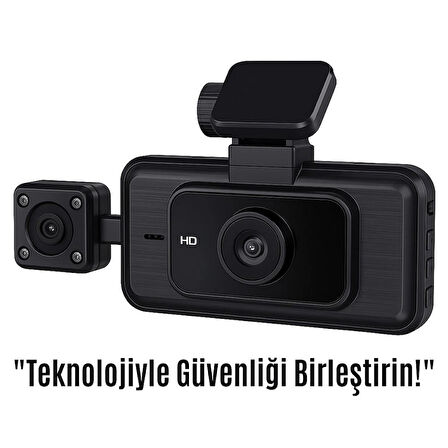 3 Lensli Araç İçi HD Gece Görüşlü Araç Kamerası | Geniş Açı, Çift Kayıt, Park ve Sürüş Güvenliği
