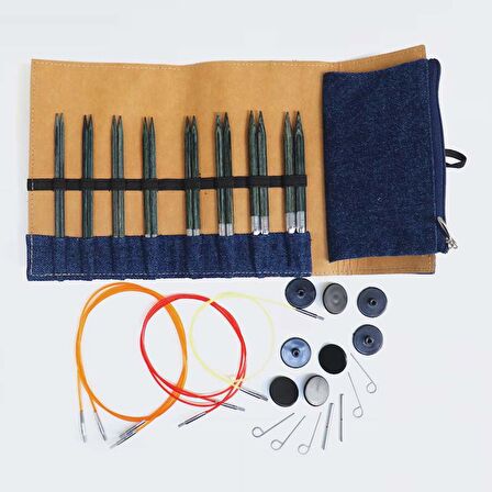  KNİTPRO DENİM SET 12.5 CM ŞİŞ 3.5-8 MM +  Balım Örgü evi Şiş ölçer