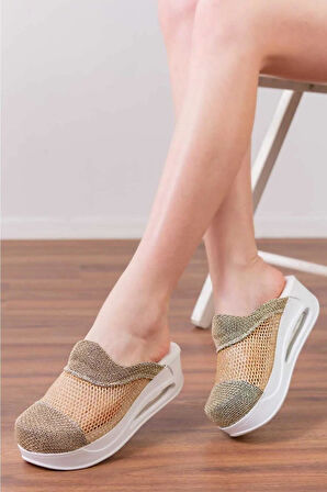 Tasarım Altın Fileli Air Max Kadın Ortopedik ve Anatomik Doktor Hemşire Güzellik Merkezi Sabo Terlik