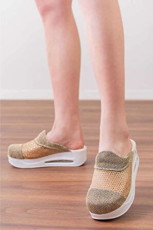 Tasarım Altın Fileli Air Max Kadın Ortopedik ve Anatomik Doktor Hemşire Güzellik Merkezi Sabo Terlik