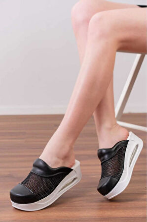 Tasarım Siyah File Air Max Taban Kadın Tam Ortopedik Blum Sabo Terlik 