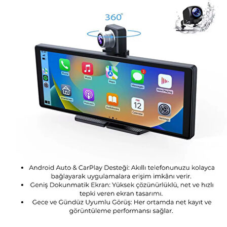 360° Döner Kameralı Akıllı Araç Ekranı | CarPlay & Android Auto Uyumlu Multimedya Sistemi