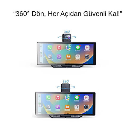 360° Döner Kameralı Akıllı Araç Ekranı | CarPlay & Android Auto Uyumlu Multimedya Sistemi