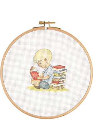 Tuva Kanaviçe Ahşap Kasnaklı Kit Kitap Okuyan Çocuk E2003 20 Cm