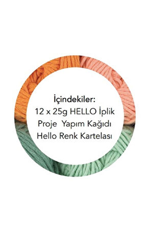 Hello Kutulu 12'li Iplik Seti - Assortment Punch-amigurumi- Tıg Işi - Set 4 Renk Kartelası Hediyeli