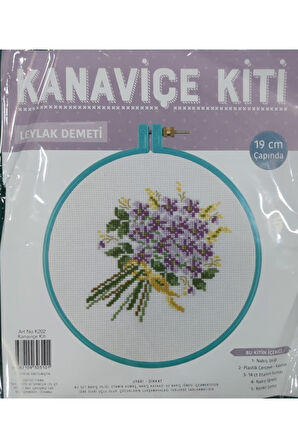 Kanaviçe Kit Leylak Demeti 19 Cm Turkuaz Kasnak