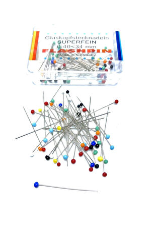 Hassas Kumaşlar 0,40 Mm Cam Başlı Süper Ince Toplu Iğne Alman Renkli