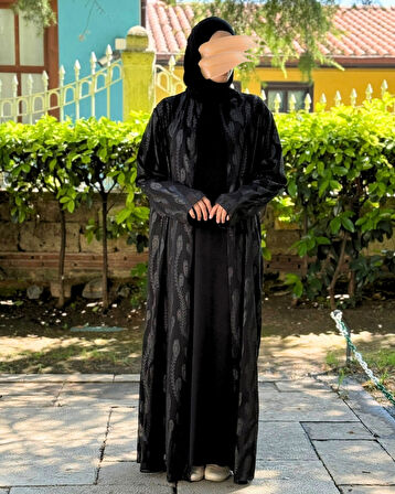 Büyük Beden Şifon Dış Abaya – Jarse İçlikli Ferace Takım (46-54 Beden)