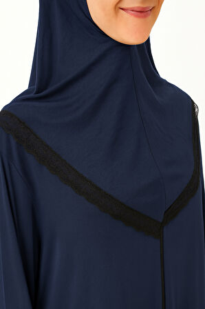 Kendinden Örtülü Fermuarlı Namaz Elbisesi – Lacivert