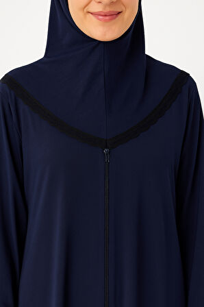 Kendinden Örtülü Fermuarlı Namaz Elbisesi – Lacivert