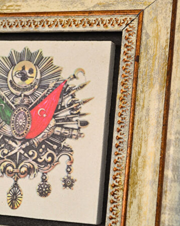 Doğal Taş Üzerine Osmanlı Arması Şık Tablo – 20x20 cm Dekoratif İslami Hediyelik