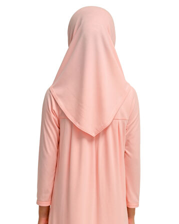 Penye Kendinden Başörtülü Çocuk Namaz Elbisesi Açık Pembe/ 6-7-8 yaş