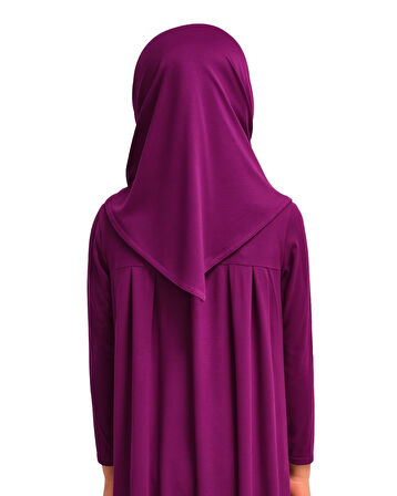 Penye Kendinden Başörtülü Çocuk Namaz Elbisesi Mor/ 6-7-8 yaş