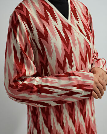 Zigzag Desenli Kruvaze Namaz Elbisesi – %100 Viskon, Yandan Bağlamalı 36-46 Beden