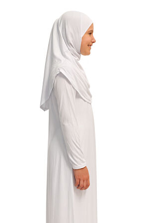 Kendinden Başörtülü Çocuk Penye   Namaz Elbisesi – 9-10-11 yaş/110 cm| Kız Çocuk İçin Namaz Kıyafeti