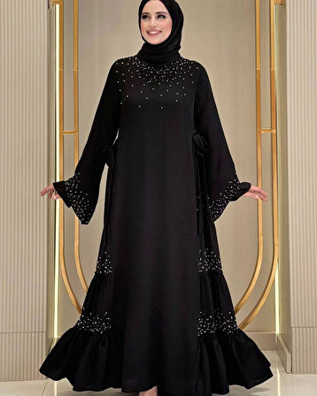 Taş İşleme Detaylı Sparklin Kumaş Abiye Elbise