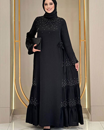 Taş İşleme Detaylı Sparklin Kumaş Abiye Elbise