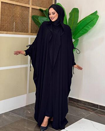 Kapüşonlu Abaya & Elbise İkili Takım – Medine İpeği
