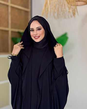 Kapüşonlu Abaya & Elbise İkili Takım – Medine İpeği