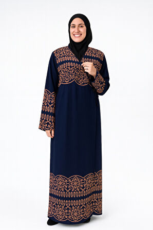 Geometrik Desenli Kruvaze Namaz Elbisesi – Yandan Bağlamalı, Rahat Kalıp 36–46 Beden