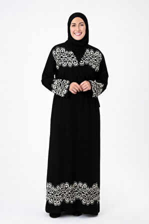 Halkalı Desenli Kruvaze Namaz Elbisesi – Yandan Bağlamalı, Rahat Kesim 36–46 Beden