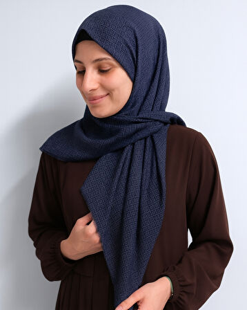 Desenli Denim Eşarp – 95x95 cm, Kaymaz, Dört Mevsim Kullanıma Uygun