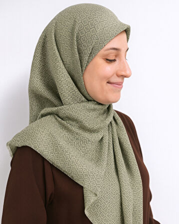 Desenli Denim Eşarp – 95x95 cm, Kaymaz, Dört Mevsim Kullanıma Uygun