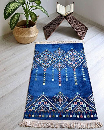 Erkekler için Seccade Takke Tesbih Hediyelik Seti –Kilim Desenli Kadife Astarlı Seccade, 33’lü Erkek Tesbihi, Takke ve Özel Kutu