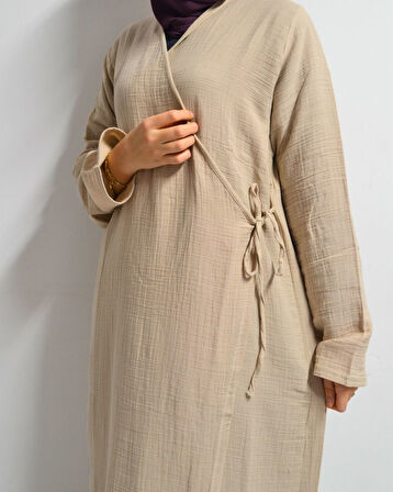 %100 Pamuk Müslin Namaz Elbisesi Yandan Bağlamalı -Terletmeyen Rahat Kumaş, 36-48 Beden, İbadet Kıyafeti