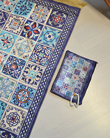 Pratik ve Taşınabilir İpek Dokulu Çantalı Seccade –40 Yama Desen- Fermuarlı