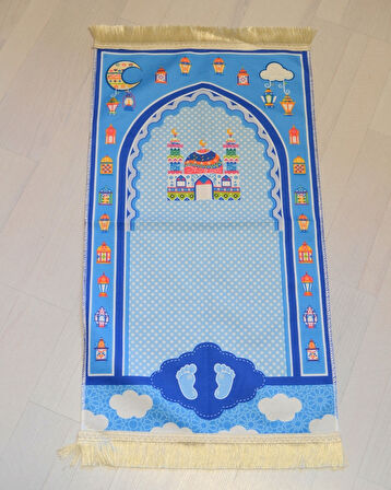 Çocuklar için Namaz Seccadesi Mavi – Renkli, Hafif ve Yumuşak Yapılı Çocuk Seccadesi